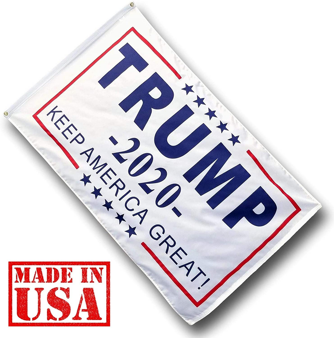 white flag with trump 2020 keep america great on it