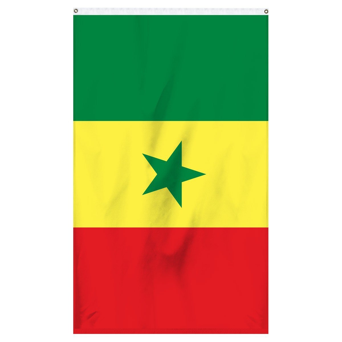 Senegal National Flag for sale to buy online from Atlantic Flag and Pole. Green, yellow, and red flag with a green star.