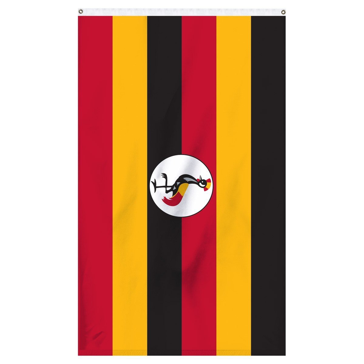 Uganda National Flag for sale to buy online from Atlantic Flagpole. Black, yellow, and red flag with a cute rooster in the center.